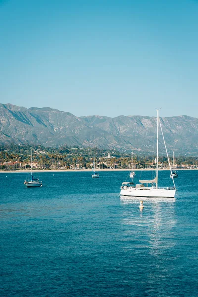 Sailboats in the Pacific Ocean, seen from Stearns Wharf, in Sant