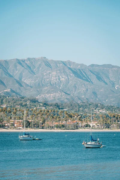 Sailboats in the Pacific Ocean, seen from Stearns Wharf, in Sant