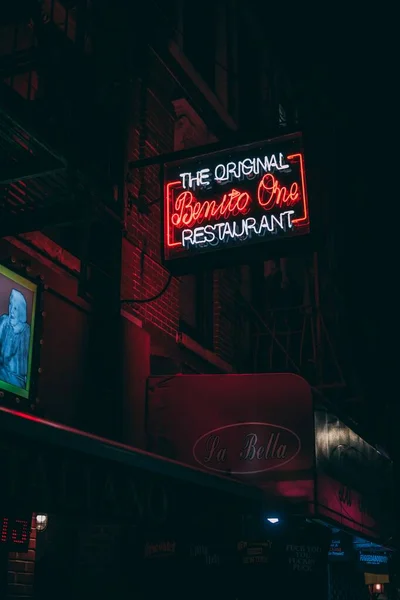 Benito One Restaurant Sign Night Little Italy Manhattan New York — Stock Photo, Image