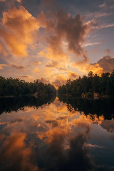 Solnedgang Horseshoe Lake Nær Tupper Lake Adirondack Mountains New York - Stock-foto