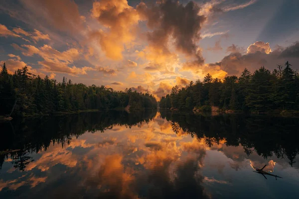 Solnedgång Vid Horseshoe Lake Nära Tupper Lake Adirondack Mountains New — Stockfoto