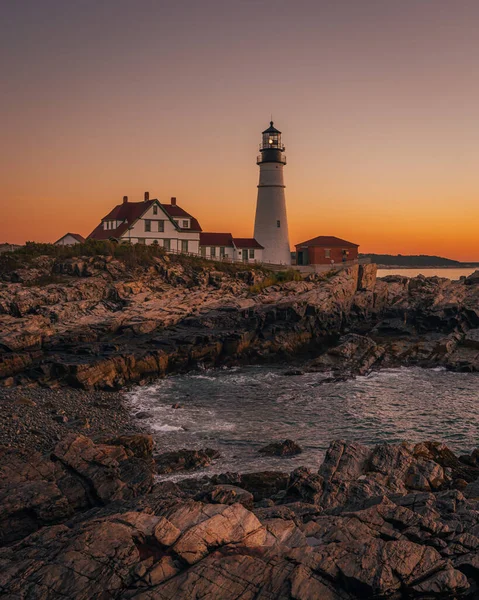 Portland Head Lighthouse Úsvitu Cape Elizabeth Maine — Stock fotografie