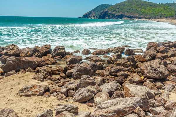 Close up view of seascape with hard rocks and still waves, Kailashgiri, Visakhapatnam, Andhra Pradesh