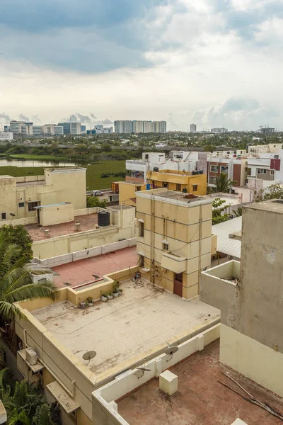 Scenic Aerial View Town Beautiful Dark Cloud Formation Buildings Taramani — стоковое фото