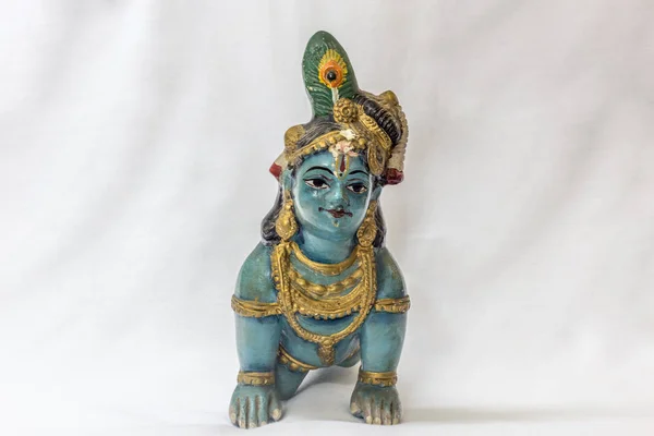 Nagyon Öreg Mászó Kis Krishna Baba Hagyományos Díszek Festett Kék — Stock Fotó