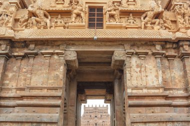 Entrance of Brihadeeswarar or Brihadisvara Temple in Thanjavur.Hindu temple dedicated to Shiva located in Tamilnadu India.UNESCO World Heritage Site clipart