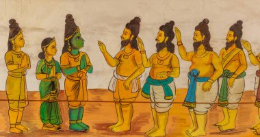 Kumbakonam Hindu Tapınağı'nda duvar boyama yakından görünümü