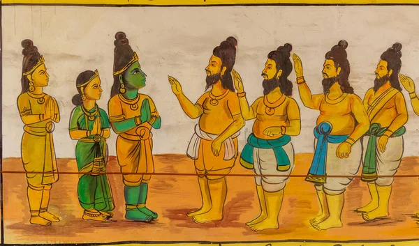 Kumbakonam Hindu Tapınağı'nda duvar boyama yakından görünümü