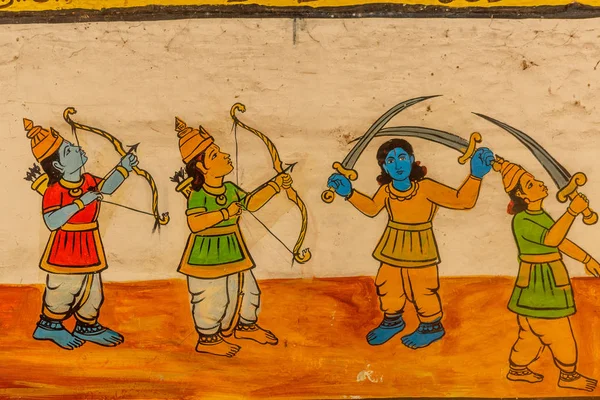 Kumbakonam Hindu Tapınağı'nda duvar boyama yakından görünümü