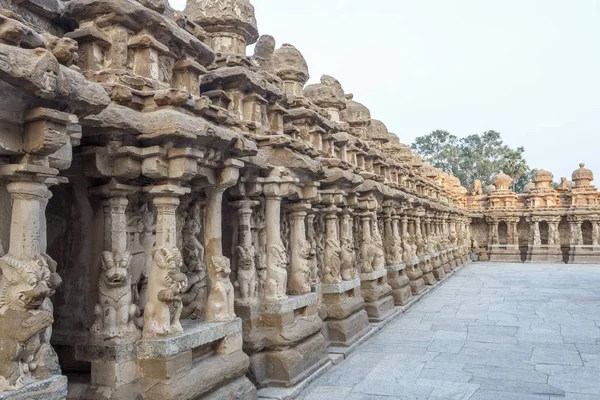 Ancient temple of kanchipuram kailasanathar temple and was built during 685-705AD using sandstone compound material contains a large number of carvings and shrines.low light selective focus on subject