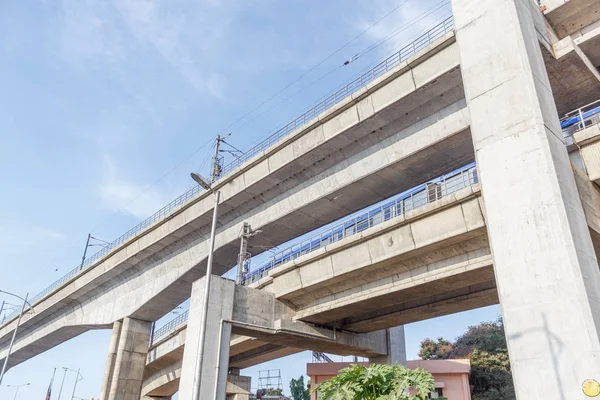 chennai india may 27 2018 double berth metro train bridge constr