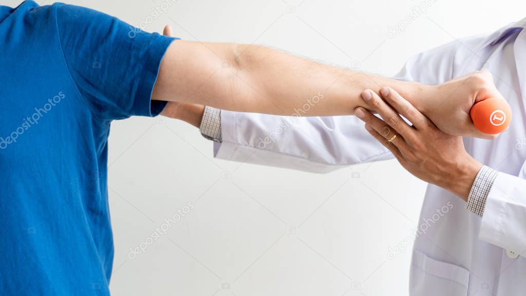 Physiotherapist working concept, Doctor and patient suffering or