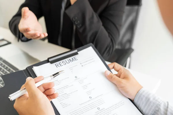 Job Interview Hiring Concept Appointment Candidate Business Man Explaining His — Stock Photo, Image