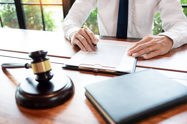 Lawyer or judge business man working with paperwork agreement co — Stock Photo, Image