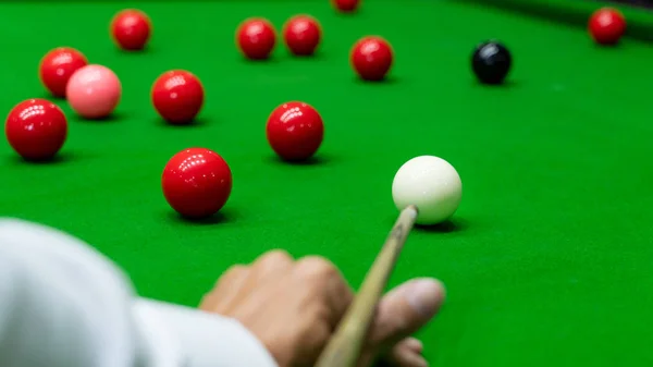 Game snooker billiards or opening frame player ready for the bal