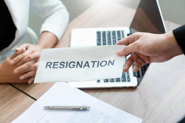 Businessman sending resignation letter to employer boss Includin
