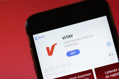 Moskova, Rusya - 1 Haziran 2020: VITAY uygulama mobil logosu ekranda yakın plan, İllüstrasyon Editörü