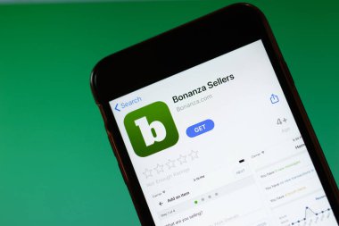 Moskova, Rusya - 1 Haziran 2020: Bonanza Sellers uygulama mobil logosu ekranda yakın plan, İllüstrasyon Editörü