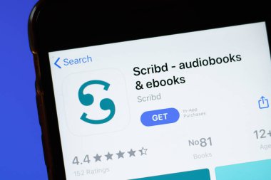 Moskova, Rusya - 1 Haziran 2020: Scribd uygulama mobil logosu ekranda yakın plan, Illustrative Editorial