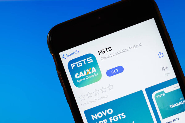 Moscow, Russia - 1 June 2020: FGTS app mobile logo close-up on screen display, Illustrative Editorial
