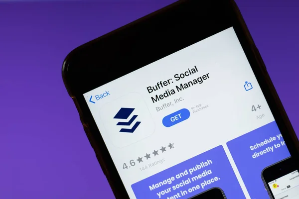 Moscow Russia June 2020 Buffer Social Media Messenger App Mobile — Stock Photo, Image