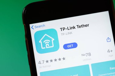 Moskova, Rusya - 1 Haziran 2020: TP Bağlantı uygulaması mobil logosu ekranda yakın plan, İllüstrasyon Editörü