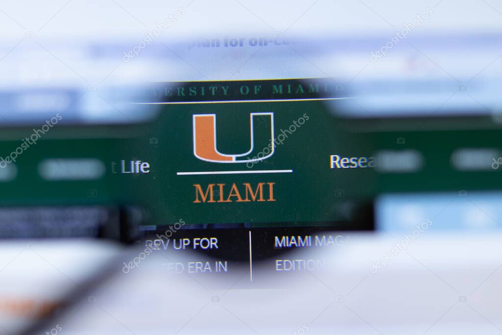 Moscow, Russia - 1 June 2020: University of Miami website with logo, Illustrative Editorial.