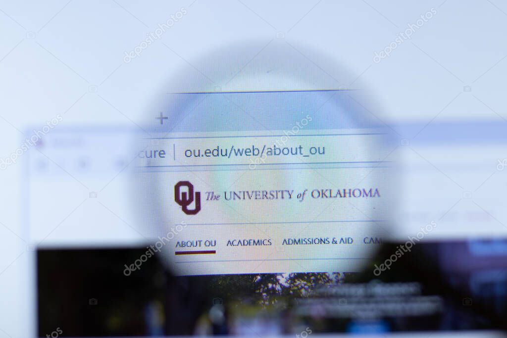Moscow, Russia - 1 June 2020: University of Oklahoma, Norman website page in browser. Logo close-up, Illustrative Editorial.