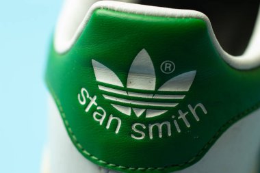 Moscow, Russia - 1 June 2020: Adidas Originals Stan Smith logo close-up, Illustrative Editorial. clipart