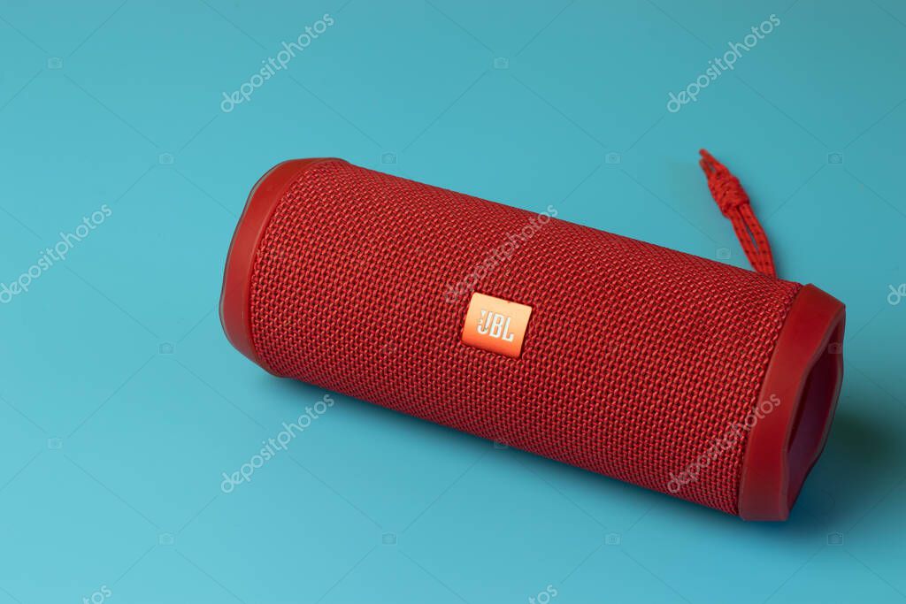 Moscow, Russia - 1 June 2020: JBL Flip 4 GO , Illustrative Editorial.