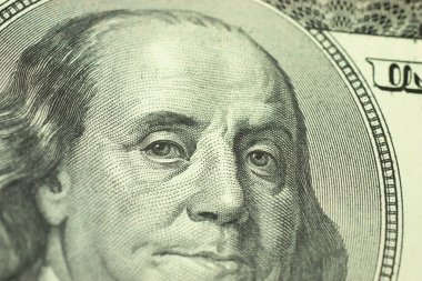 Dolarlık banknot makro fotoğraf üst görünümü.