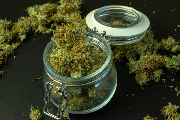 Legal Commercial Cannabis Business Online Delivery Marijuana Weed Jar — Stock Photo, Image