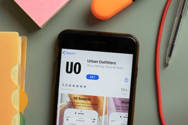 New York, USA - 29 September 2020: Urban Outfitters mobile app logo on phone screen close up, Illustrative Editorial. clipart
