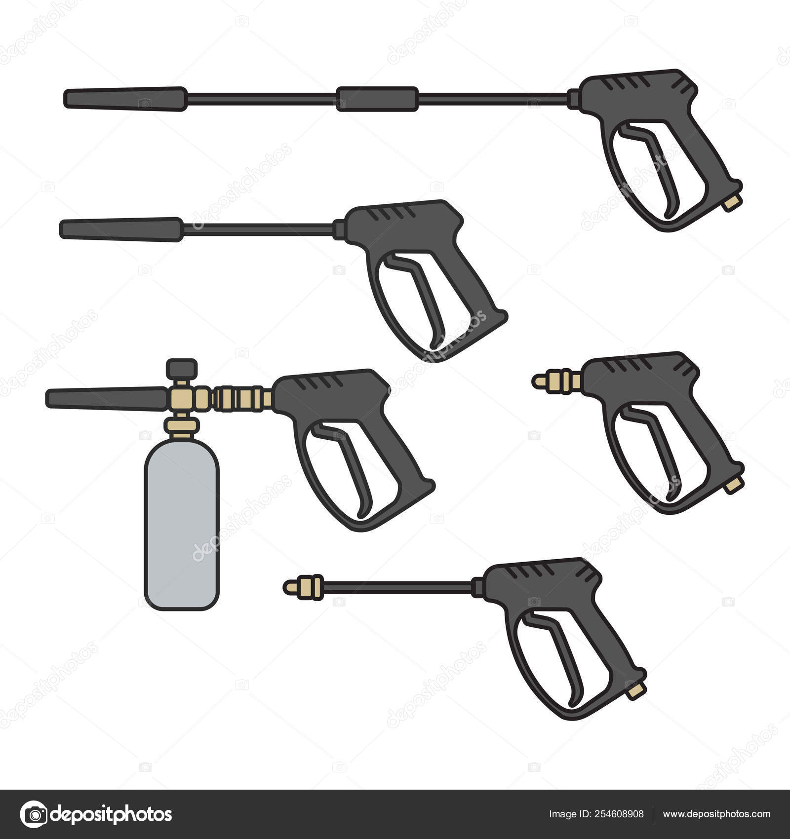 Set of vector illustration pressure washer machine electric with spray