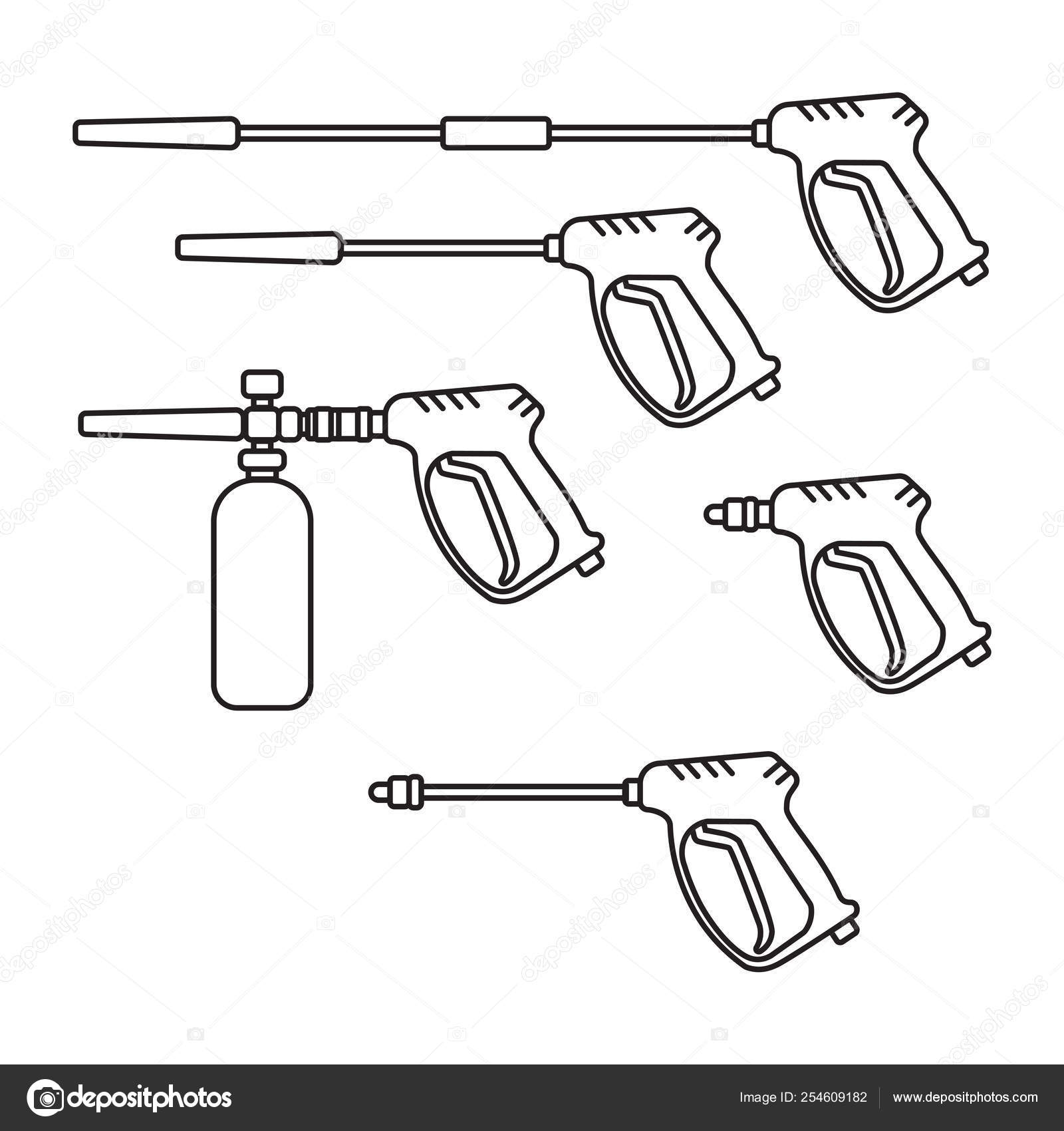 Set of vector illustration pressure washer machine electric with spray