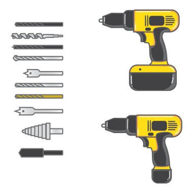 komple bit düz tasarımlı vektör illüstrasyon akülü matkap seti