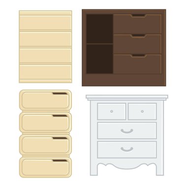 vektör illüstrasyon çekmece ve iç ev düz tasarım tarzı için dolap seti