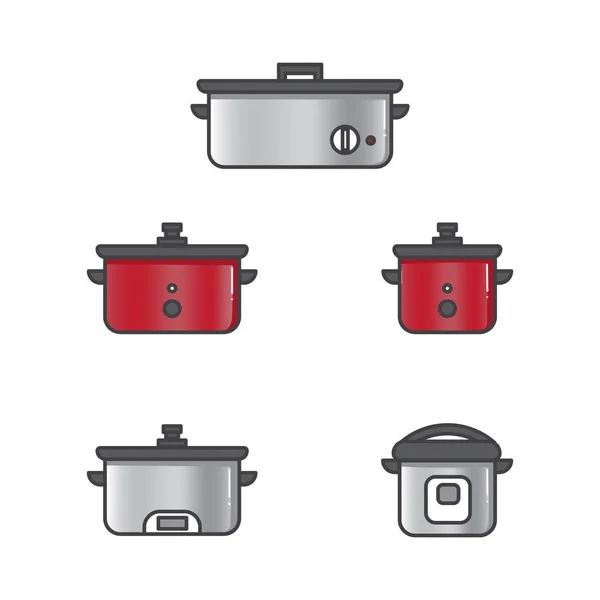 Set di illustrazione vettoriale cucina lenta per riso e altri alimenti in cucina preparare stile design piatto — Vettoriale Stock