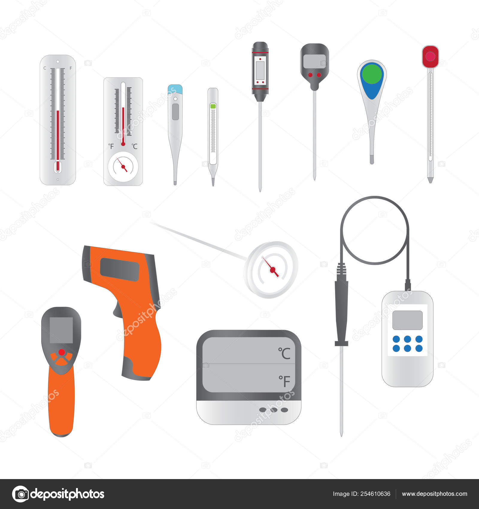 Set Of Vector Illustration Thermometer For Health Measure