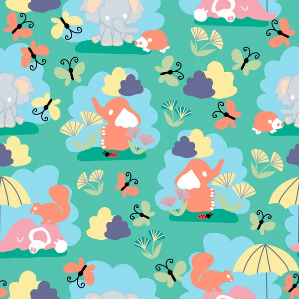 Kawaii Baby Elephants Seamless Pattern Design Can Used Web Background — стоковый вектор