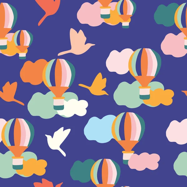 Sorunsuz Desen Tasarımında Groovy Baloons Kuşlar — Stok Vektör