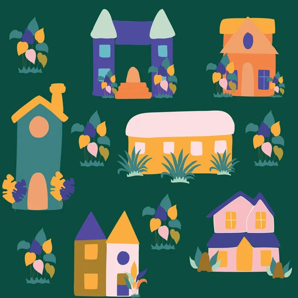 Casas Colores Groovy Ilustración Vectorial Que Puede Utilizar Tanto Web — Archivo Imágenes Vectoriales