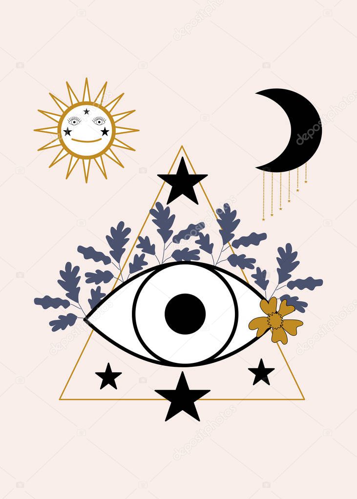  eye, leaves and celestial elements