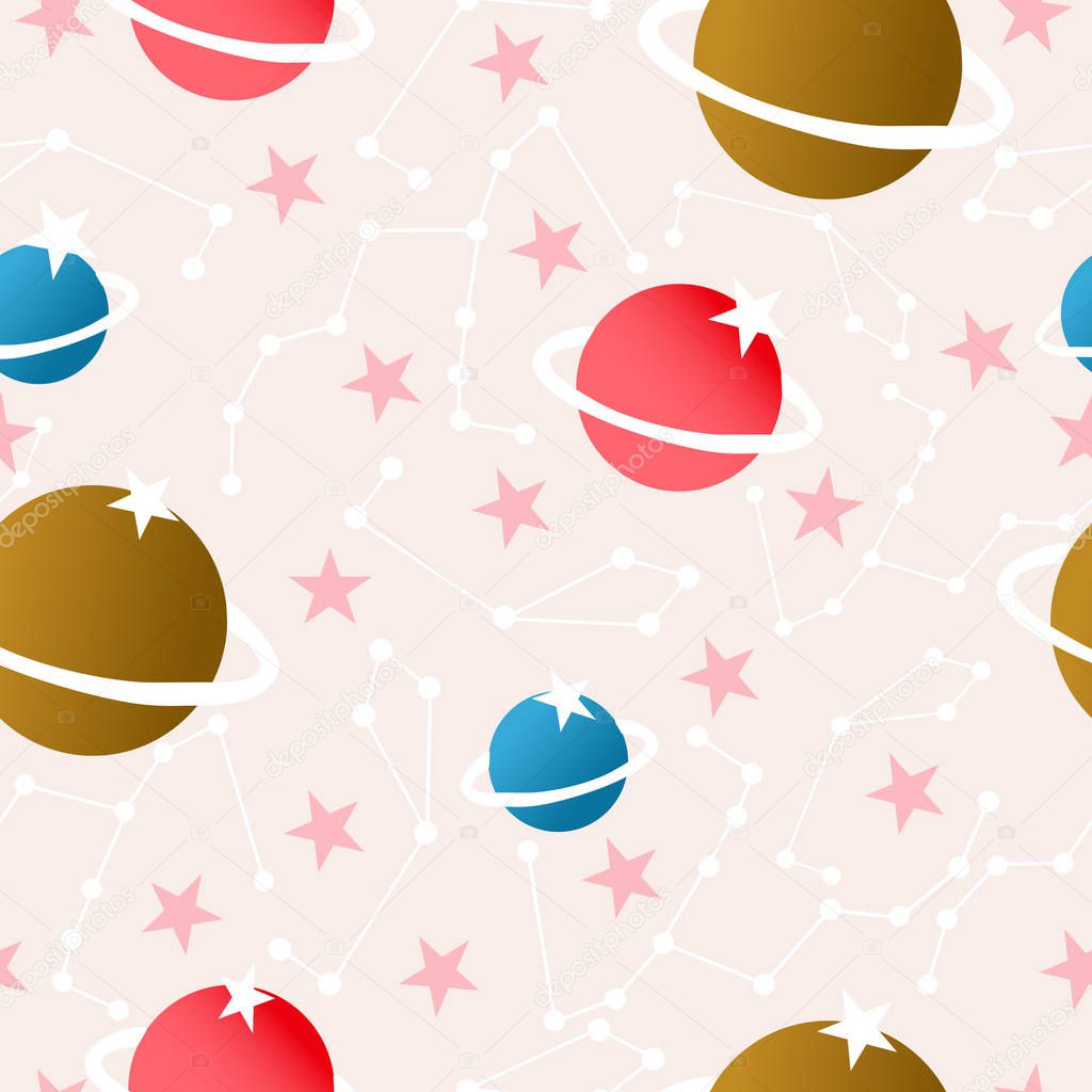  Planets and celestial elements in a seamless pattern design