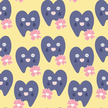  Sorunsuz desen tasarımında sevimli dişler ve çiçekler