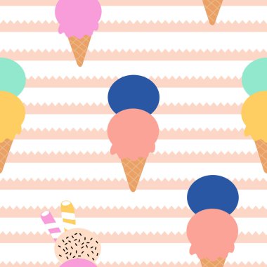 Kusursuz desen tasarımı çizgili bir arka plan üzerinde renkli dondurma
