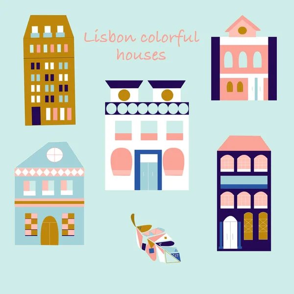 Casas Coloridas Lisboa Ilustrações Vetoriais — Vetor de Stock