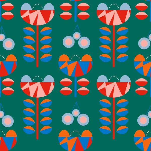 Fleurs Rétro Couleur Audacieuse Dans Design Motif Sans Couture — Image vectorielle