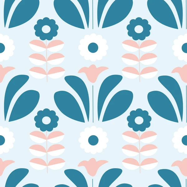 Flores Retro Rosas Azules Diseño Patrón Sin Costuras — Vector de stock