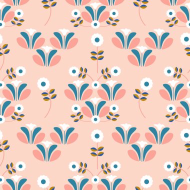 Retro desen tasarımında sevimli pembe çiçekler